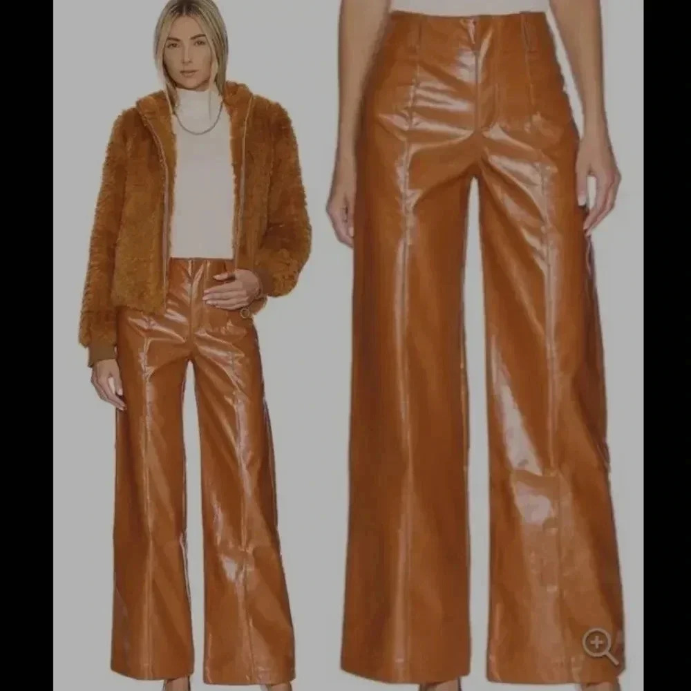 Free People *fp Vegan Leather Pants high rise wide leg retro size 12